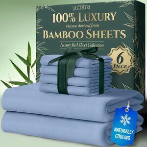 1- NIB Bamboo Sheets Queen Size 6pcs-Ultra Soft & Luxuriously Cooling, 17" Deep